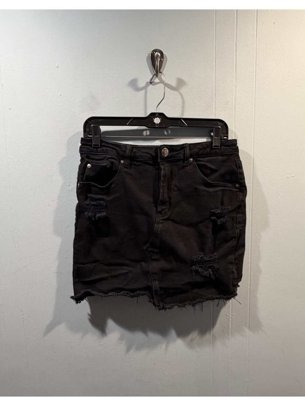 Juniors Almost Famous Jean Skirt Size 9 Black Distressed